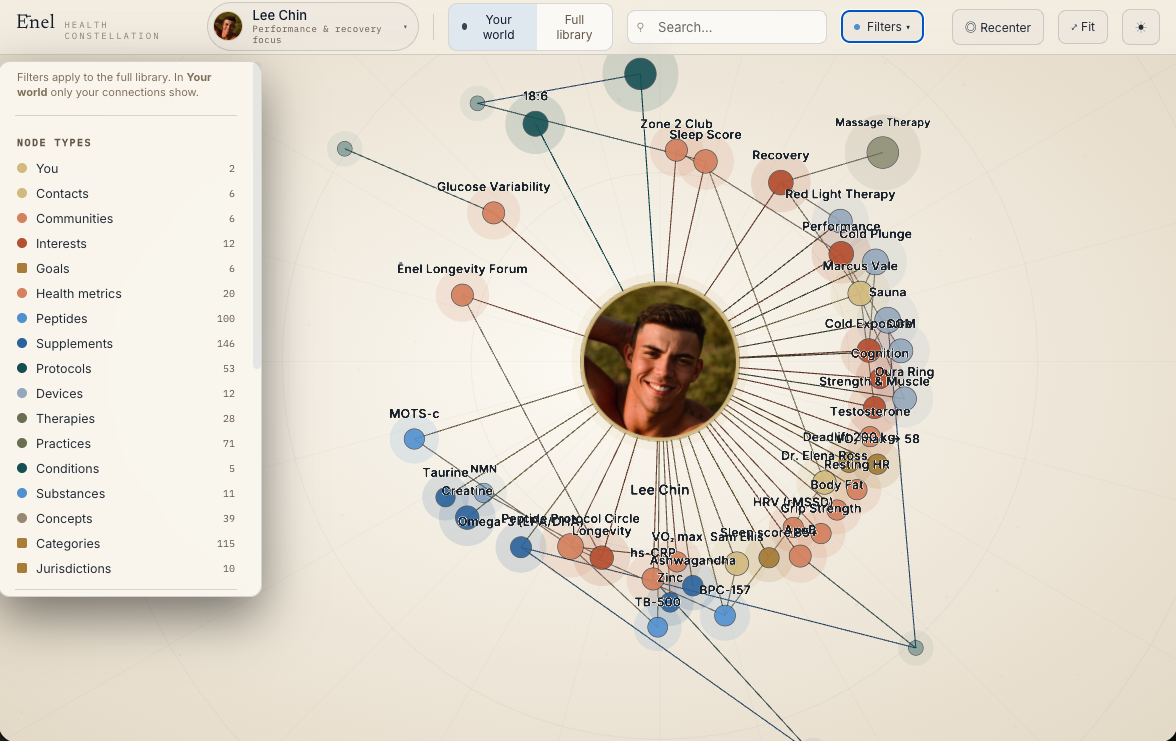 Screenshot of Lee's Ēnel Health Constellation, sample data